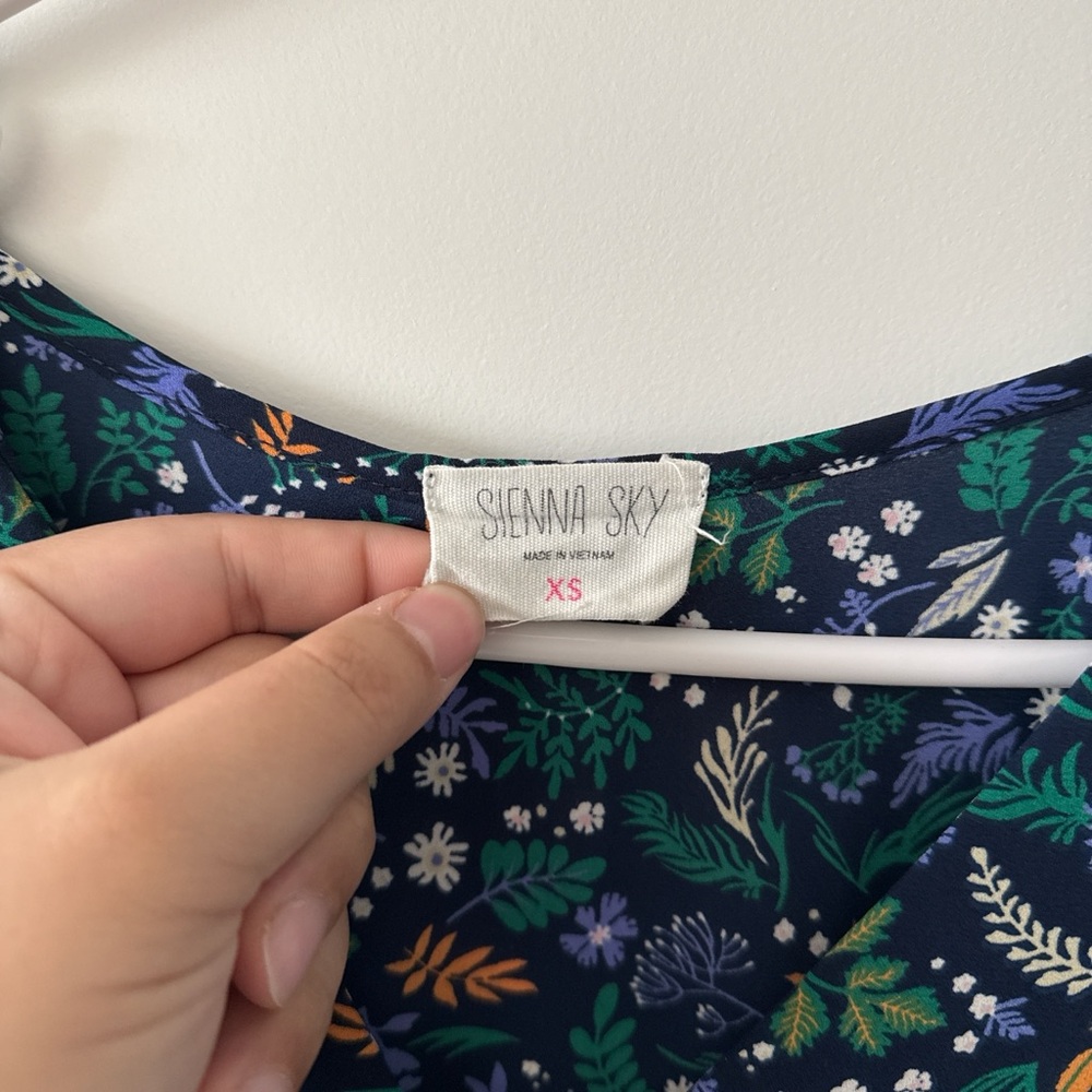 Sienna Sky Navy Floral Peplum Blouse with Green & Orange Accents - Picture 3 of 7